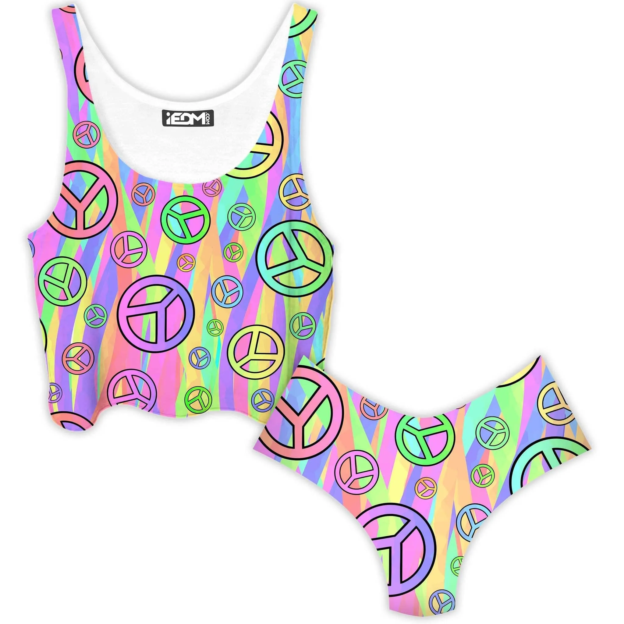 Retro Peace Symbol Crop Top and Booty Shorts Combo sold by iEDM