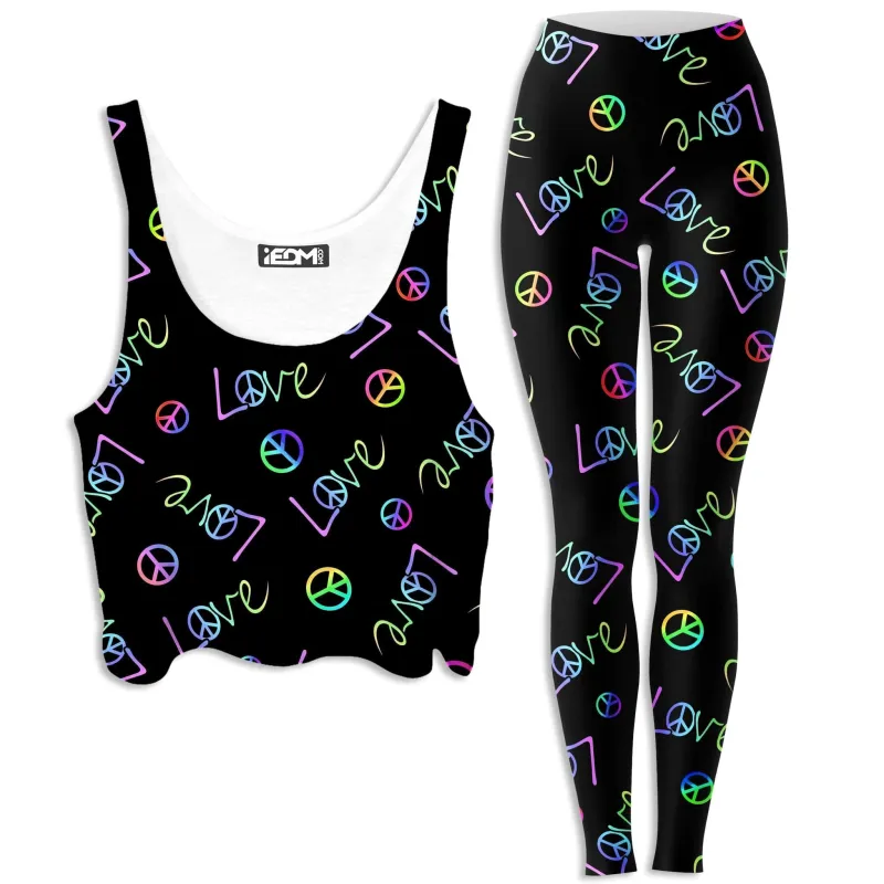 Peace and Love Crop Top and Leggings Combo sold by iEDM