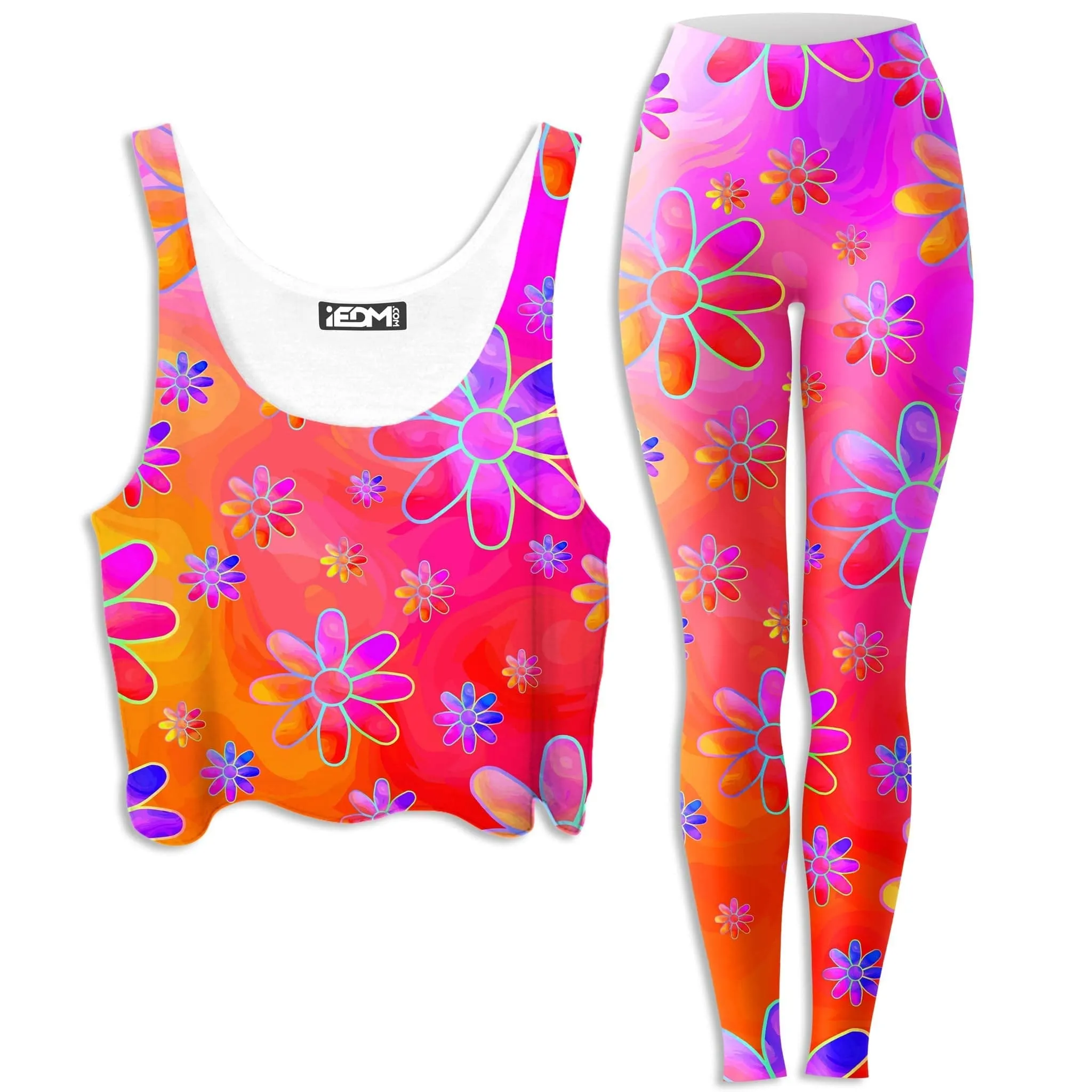 Hippie Trippy Flowers Crop Top and Leggings Combo sold by iEDM