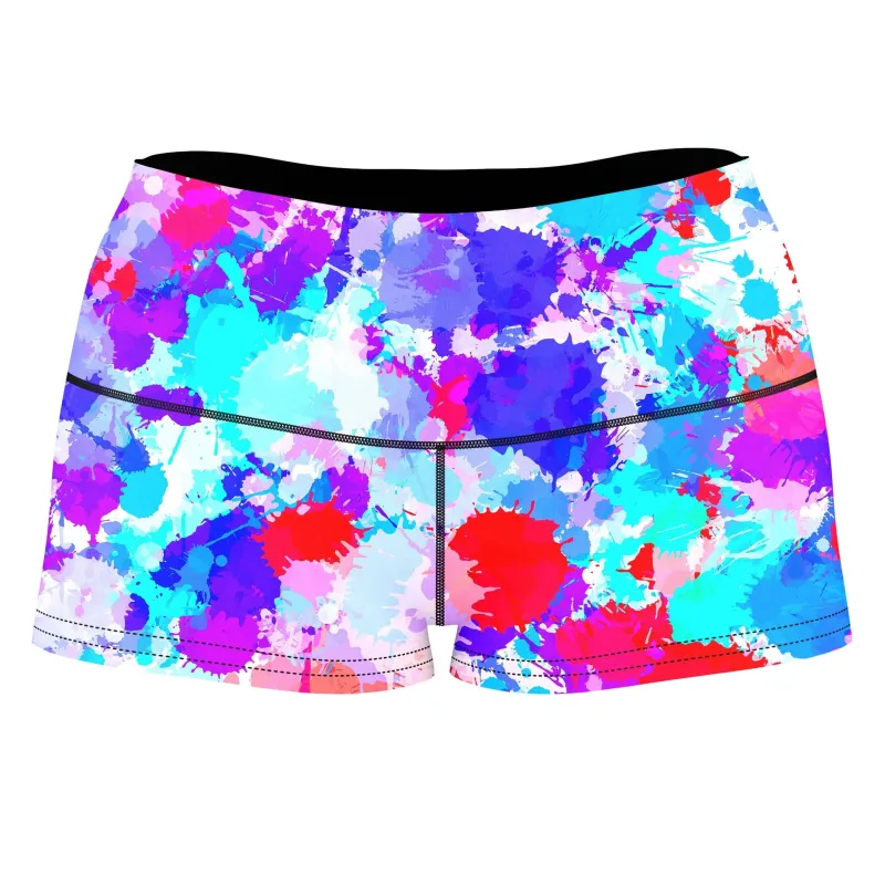 Cherry Frost Paint Splatter High-Waisted Women's Shorts sold by iEDM