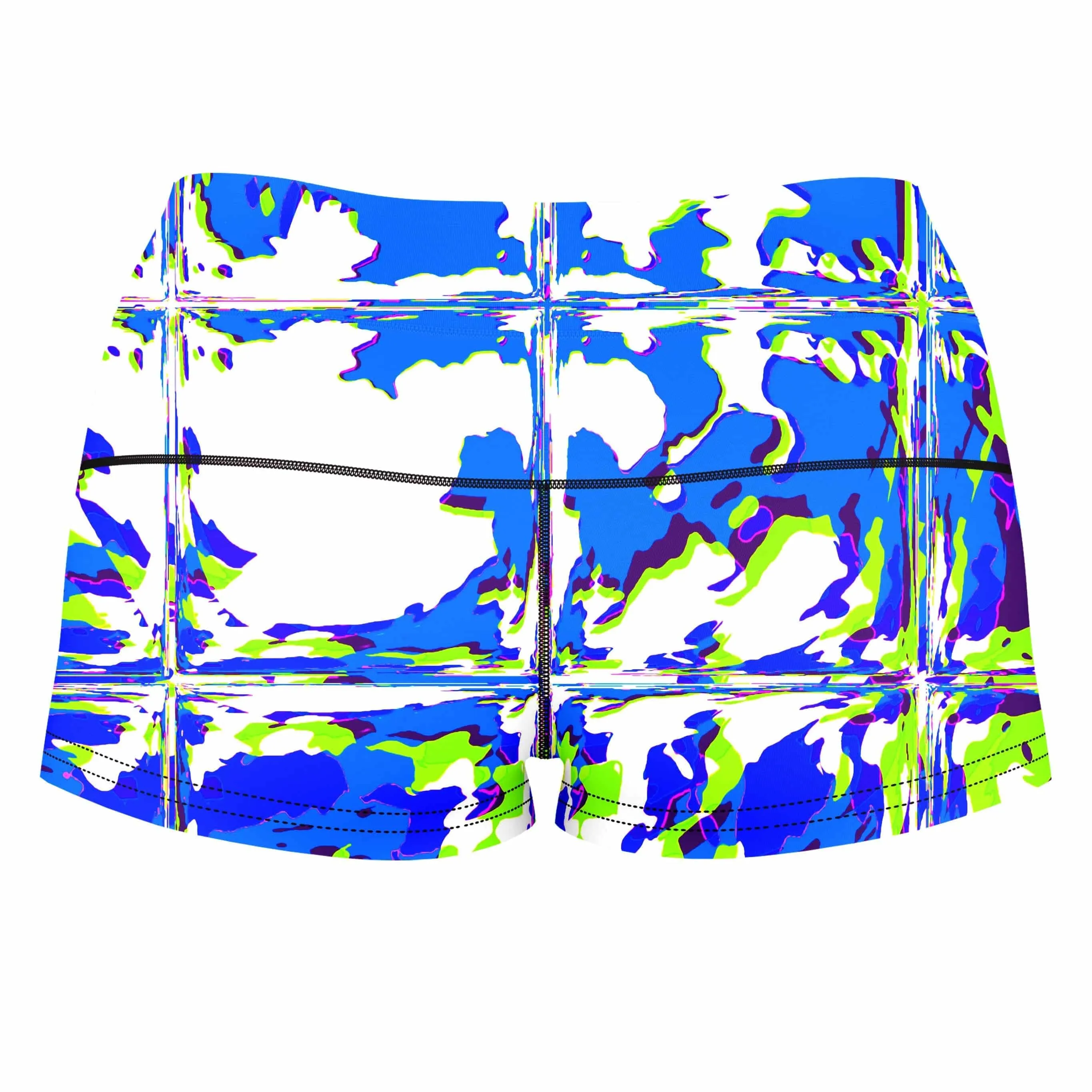Blue Rave Glitch High-Waisted Women's Shorts sold by iEDM product image thumbnail 2