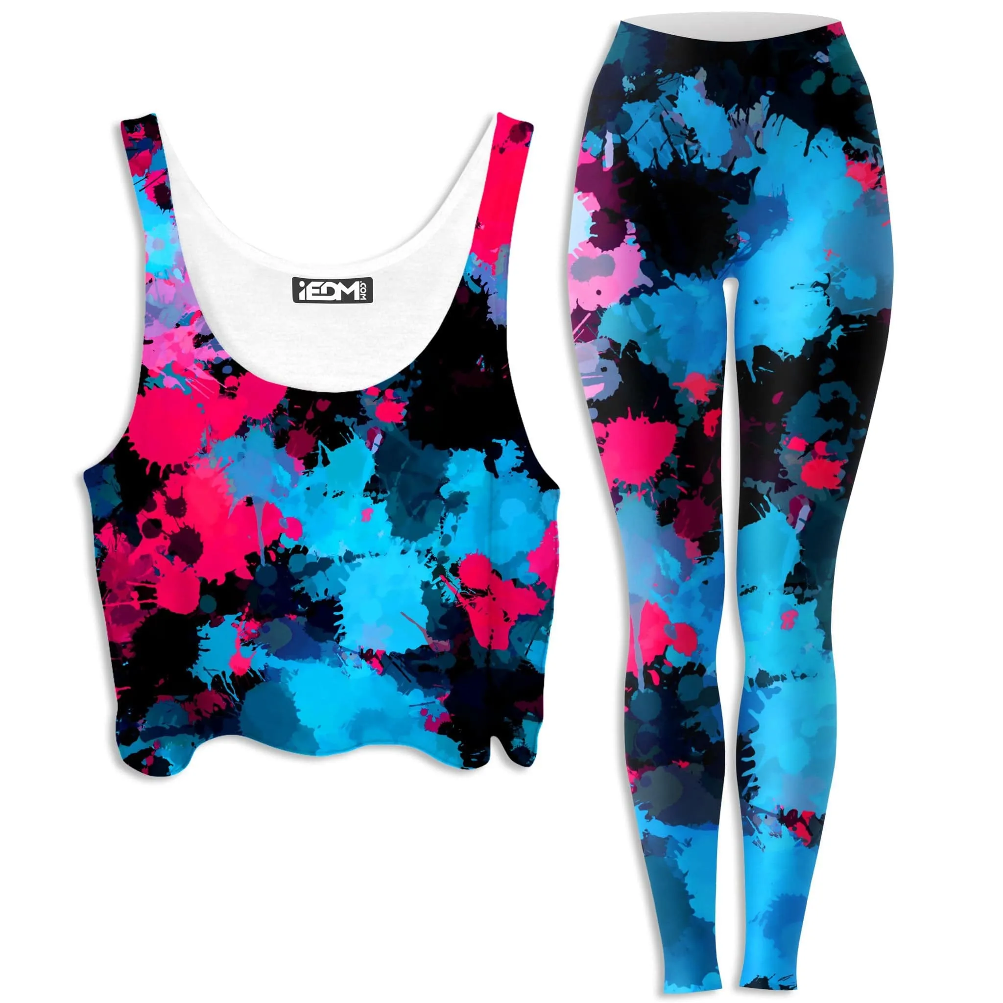 Pink and Blue Paint Splatter Crop Top and Leggings Combo sold by iEDM