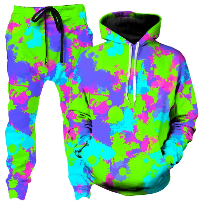 90s Neon Paint Splatter Hoodie and Joggers Combo sold by iEDM