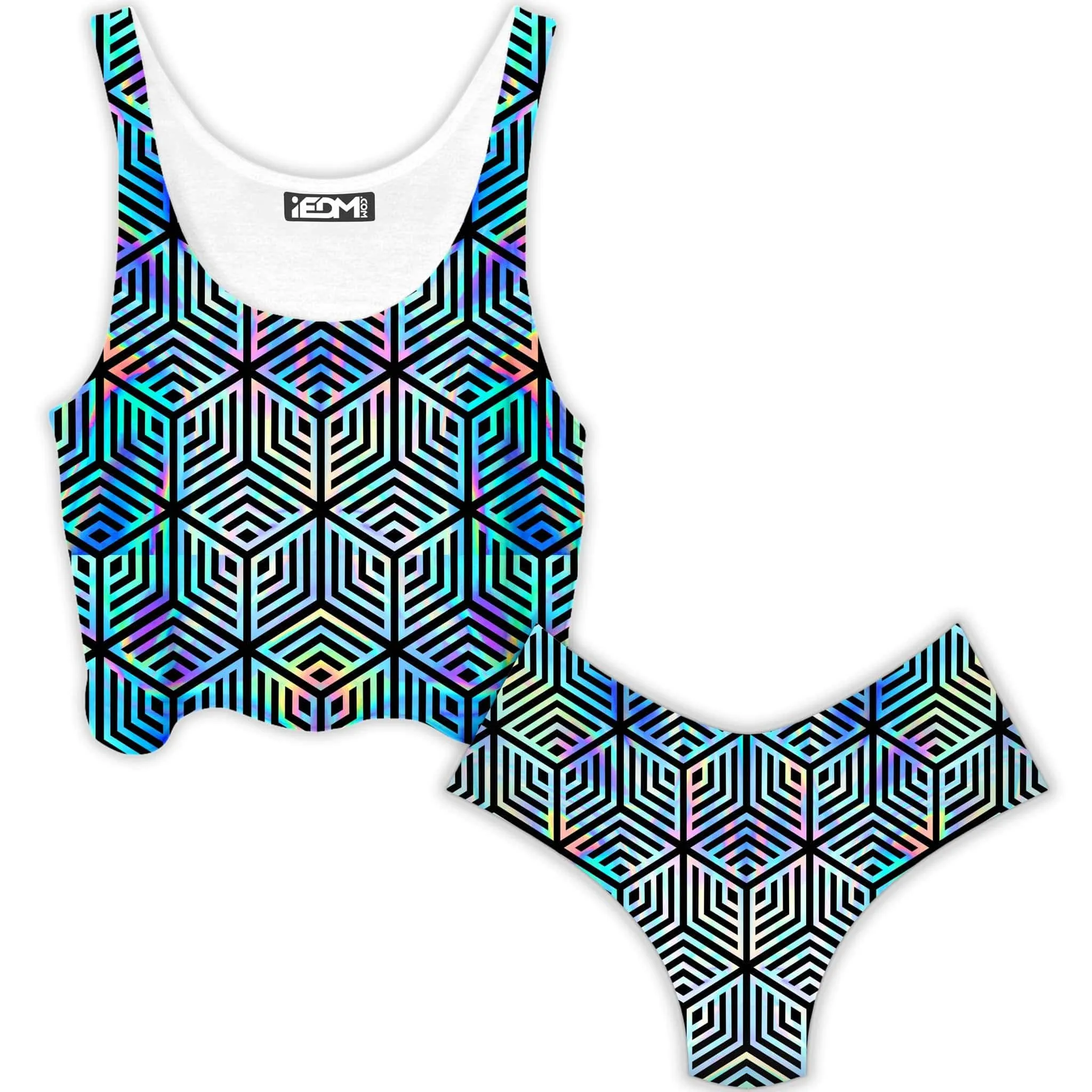 Holographic Hexagon Crop Top and Booty Shorts Combo sold by iEDM