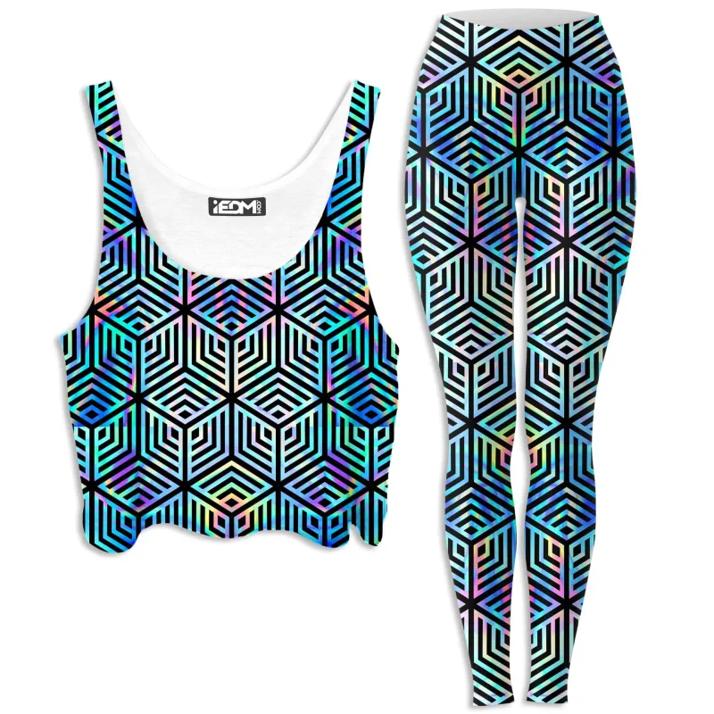 Holographic Hexagon Crop Top and Leggings Combo sold by iEDM