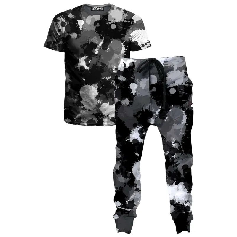 Black White and Grey Paint Splatter T-Shirt and Joggers Combo sold by iEDM