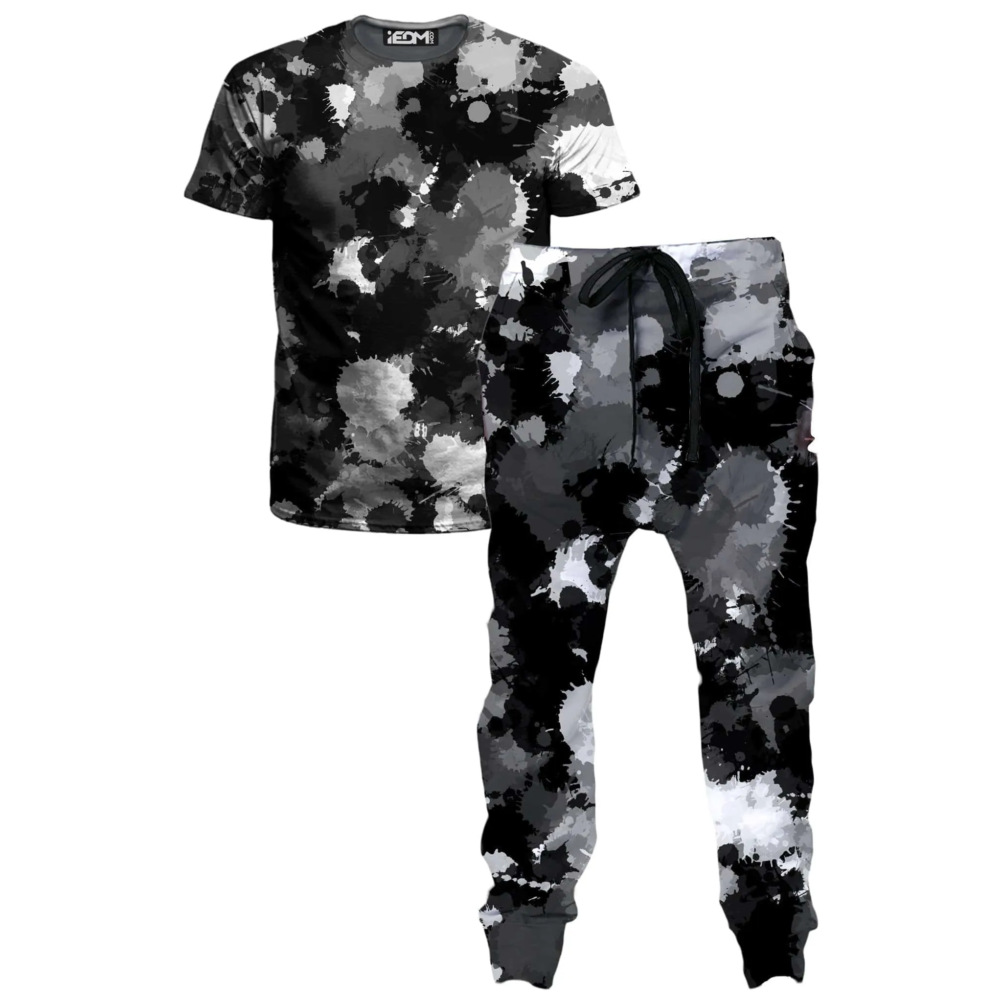 Black White and Grey Paint Splatter T-Shirt and Joggers Combo sold by iEDM