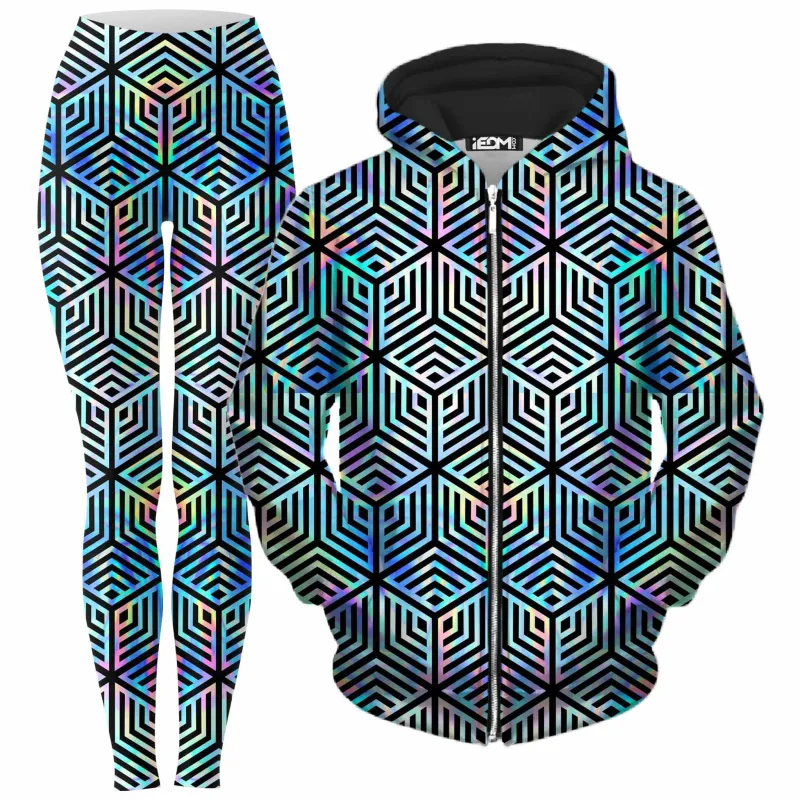 Holographic Hexagon Zip-Up Hoodie and Leggings Combo sold by iEDM