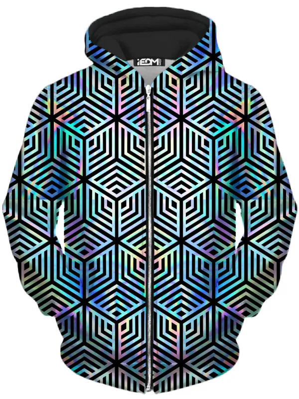 Holographic Hexagon Unisex Zip-Up Hoodie sold by iEDM