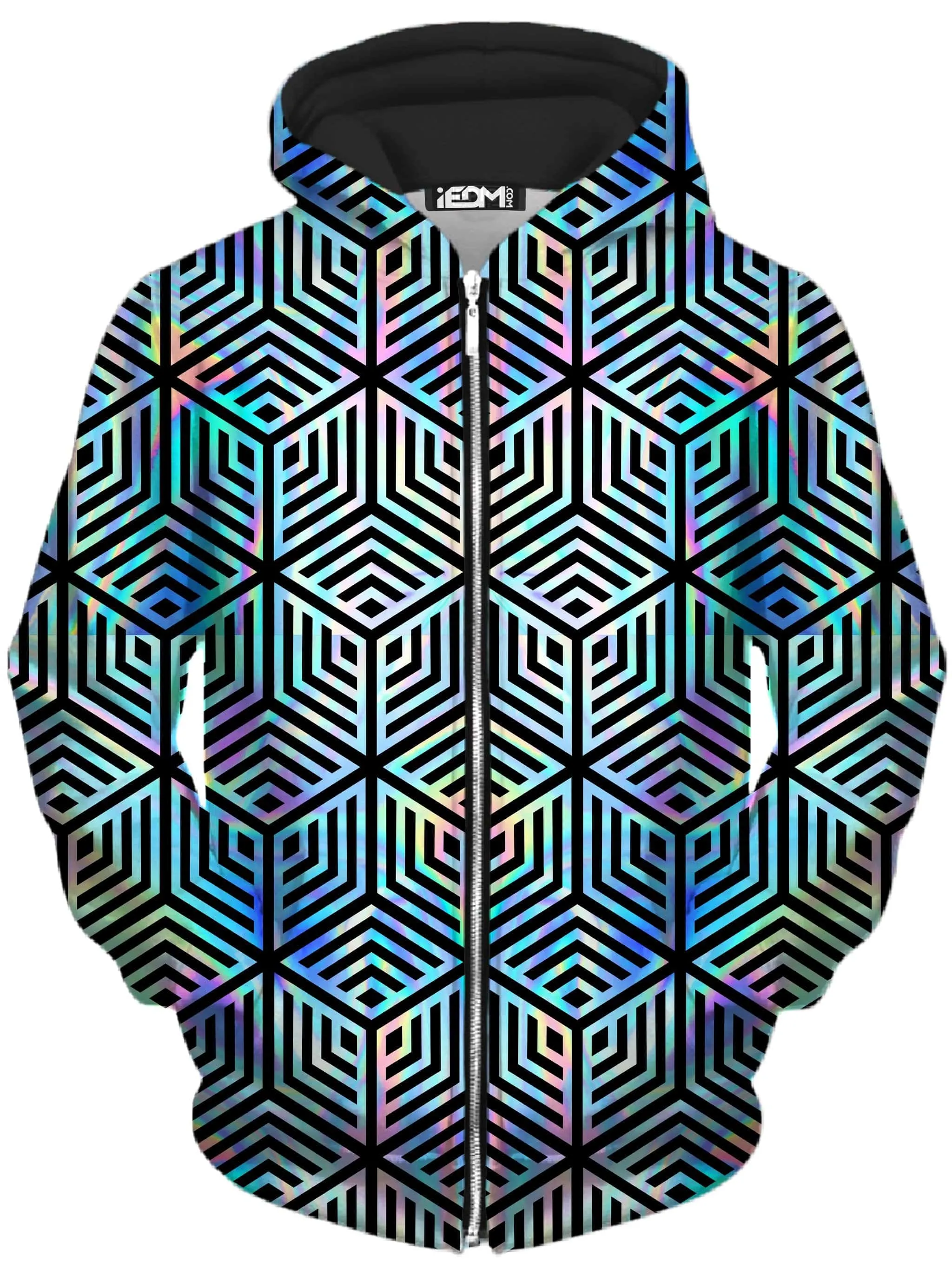 Holographic Hexagon Unisex Zip-Up Hoodie sold by iEDM