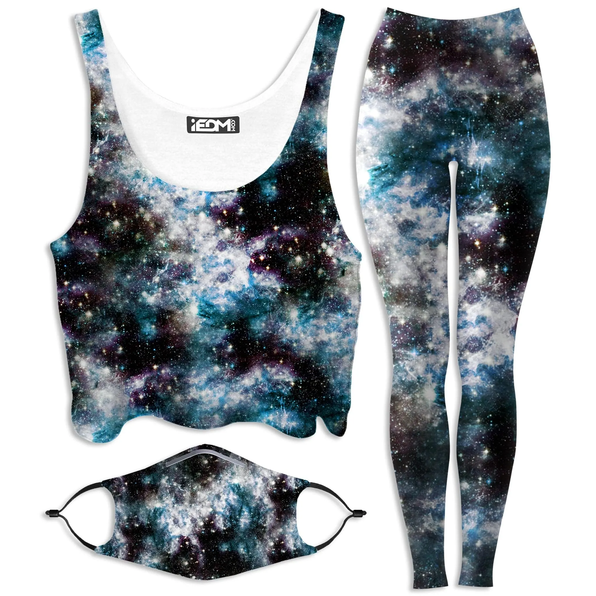 Party God Galaxy Crop Top and Leggings with PM 2.5 Face Mask Combo sold by iEDM