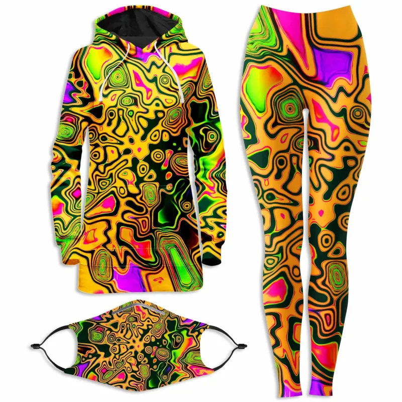 Splash Of The 90s Hoodie Dress and Leggings with PM 2.5 Face Mask Combo sold by iEDM
