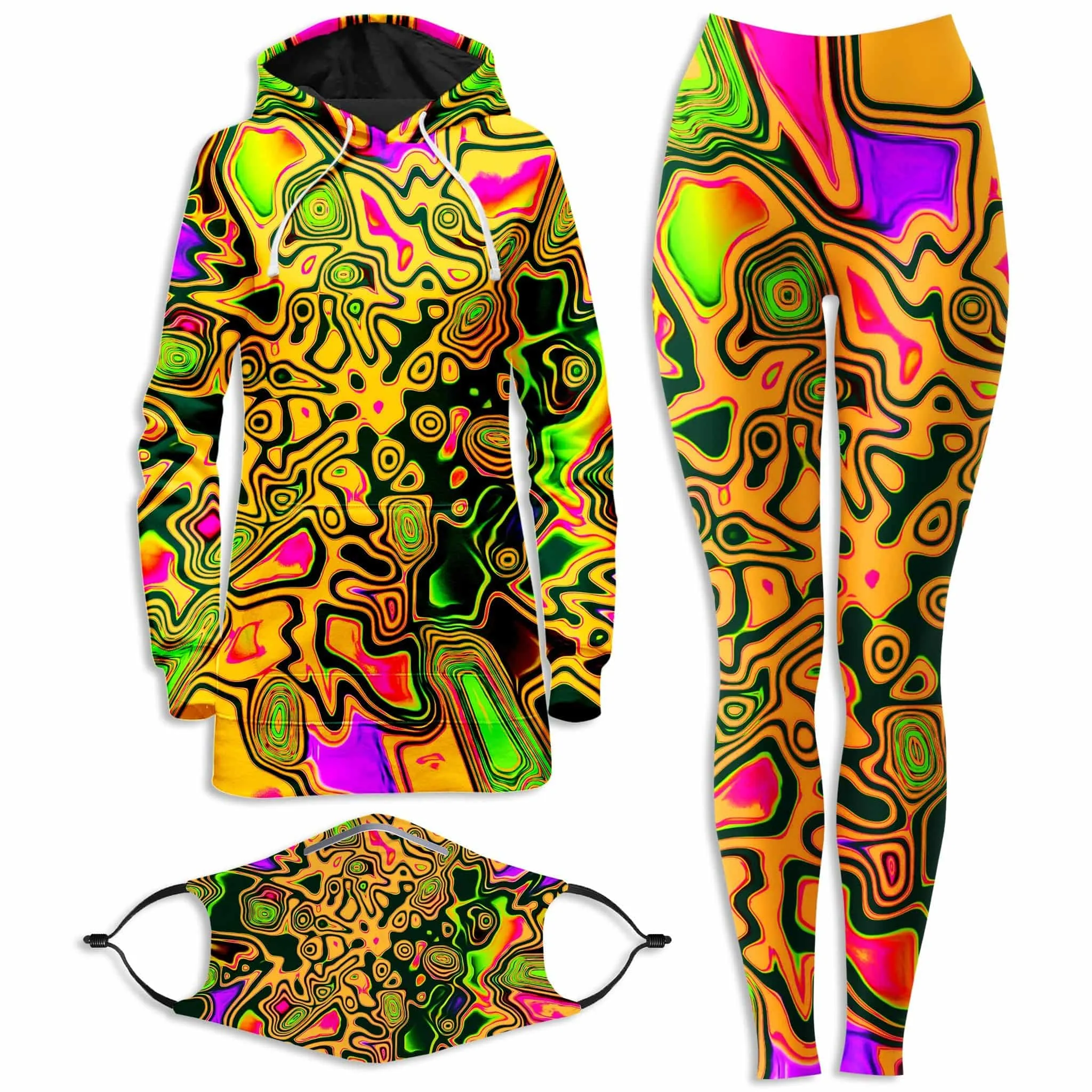 Splash Of The 90s Hoodie Dress and Leggings with PM 2.5 Face Mask Combo sold by iEDM