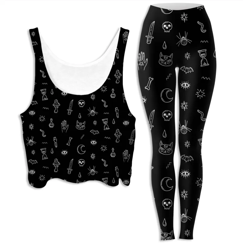 Black Pattern Crop Top and Leggings Combo sold by iEDM