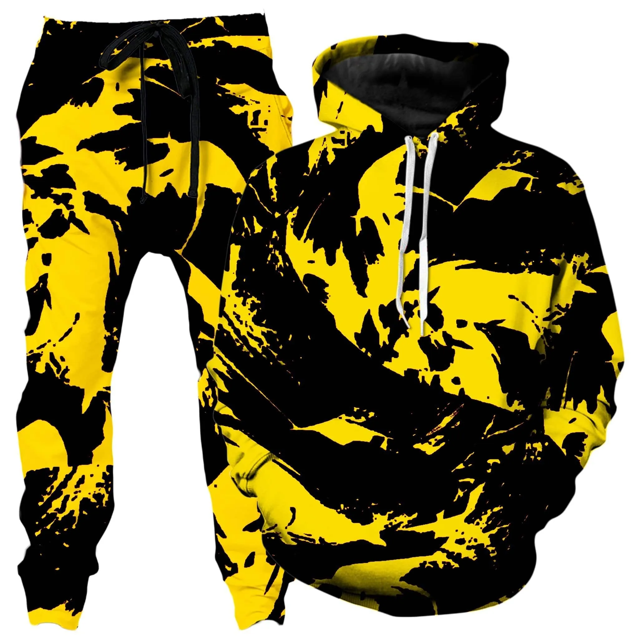 Black and Yellow Paint Splatter Hoodie and Joggers Combo sold by iEDM