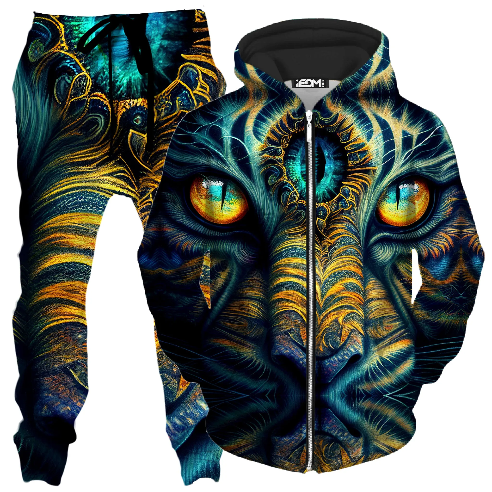 Tiger Eyes Psychedelic Zip-Up Hoodie and Joggers Combo sold by iEDM