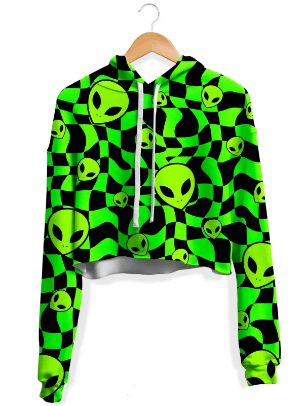 Green Aliens Fleece Crop Hoodie sold by iEDM