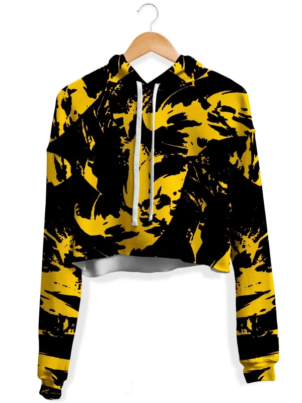 Black and Yellow Paint Splatter Fleece Crop Hoodie sold by iEDM