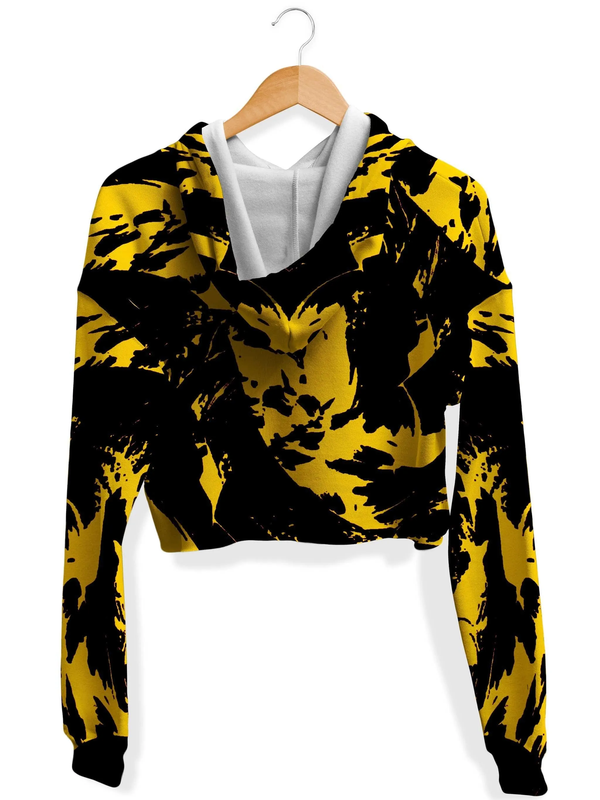 Black and Yellow Paint Splatter Fleece Crop Hoodie sold by iEDM product image thumbnail 2