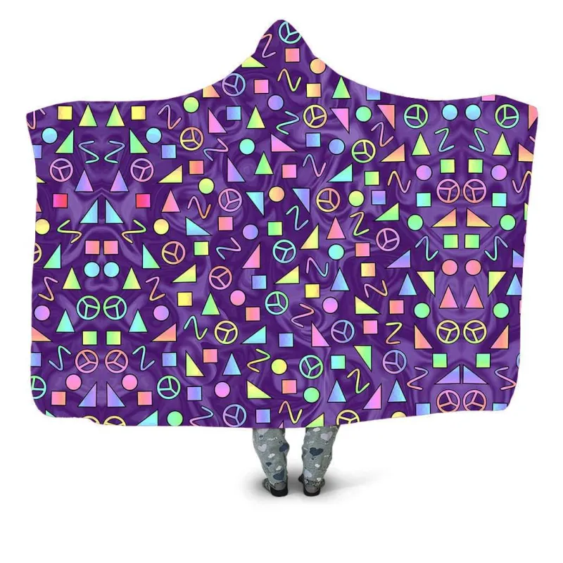 Retro Shapes Peace Symbols Purple Hooded Blanket sold by iEDM