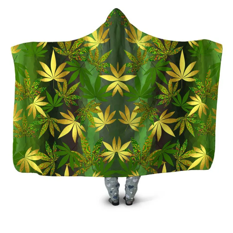 Gold Weed Leaves Hooded Blanket sold by iEDM