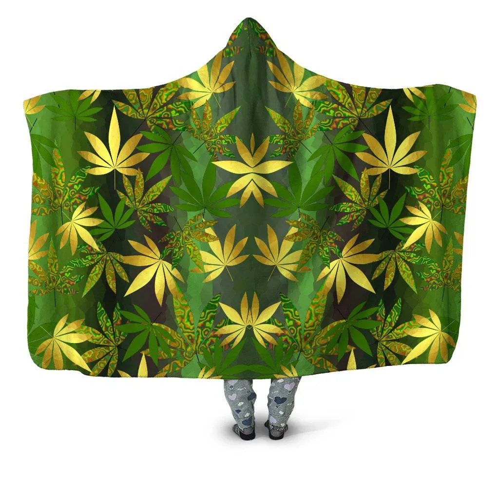 Gold Weed Leaves Hooded Blanket sold by iEDM