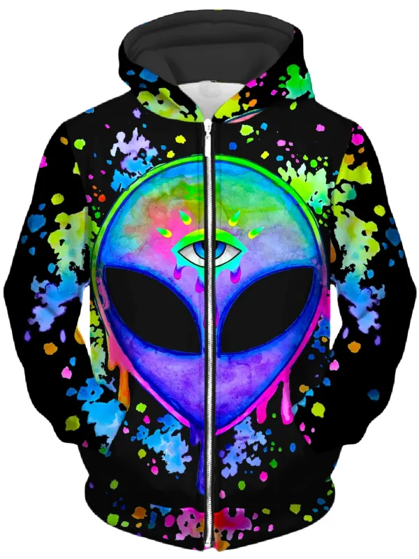 Splatter Alien Unisex Zip-Up Hoodie sold by iEDM
