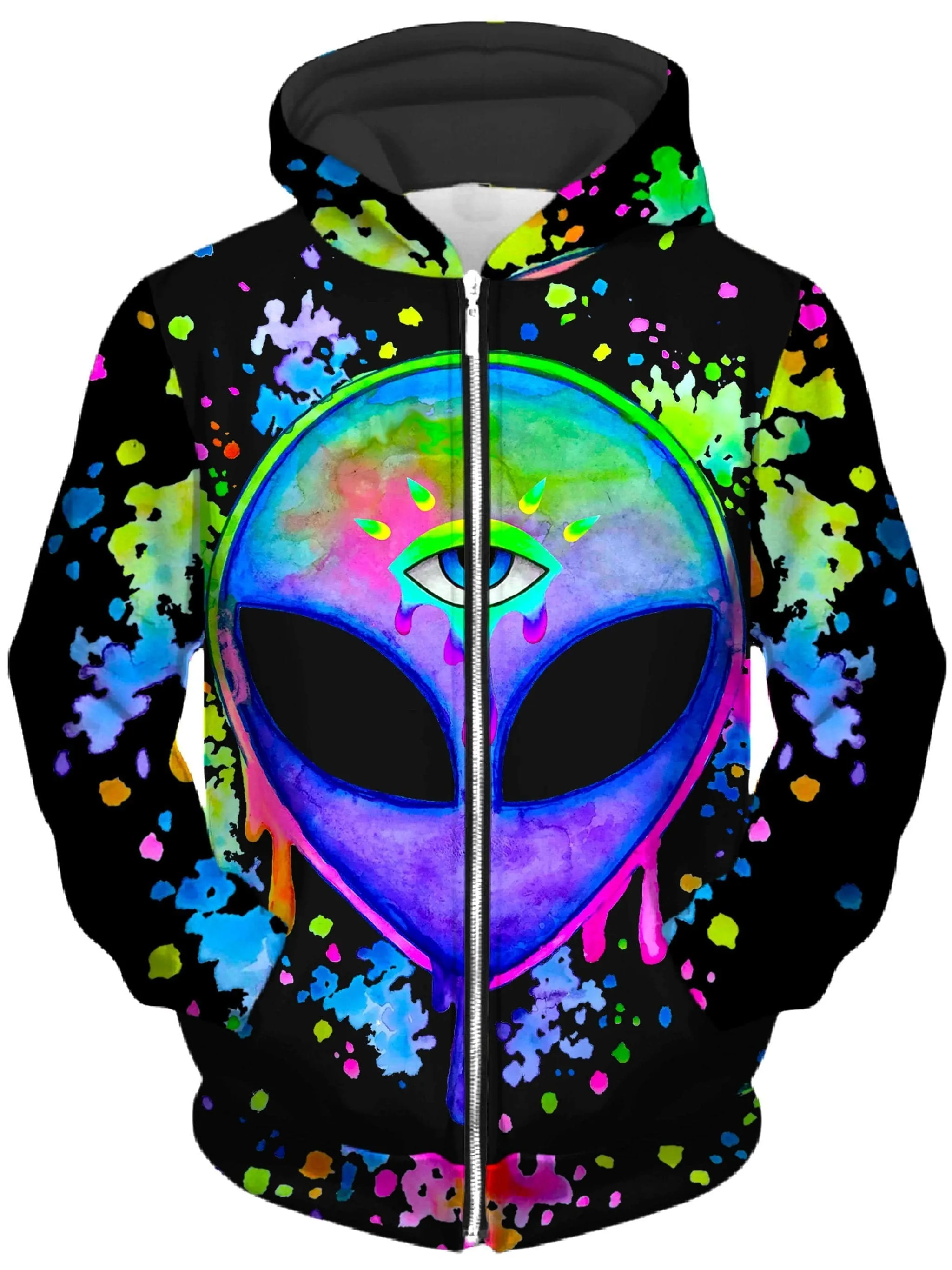 Splatter Alien Unisex Zip-Up Hoodie sold by iEDM