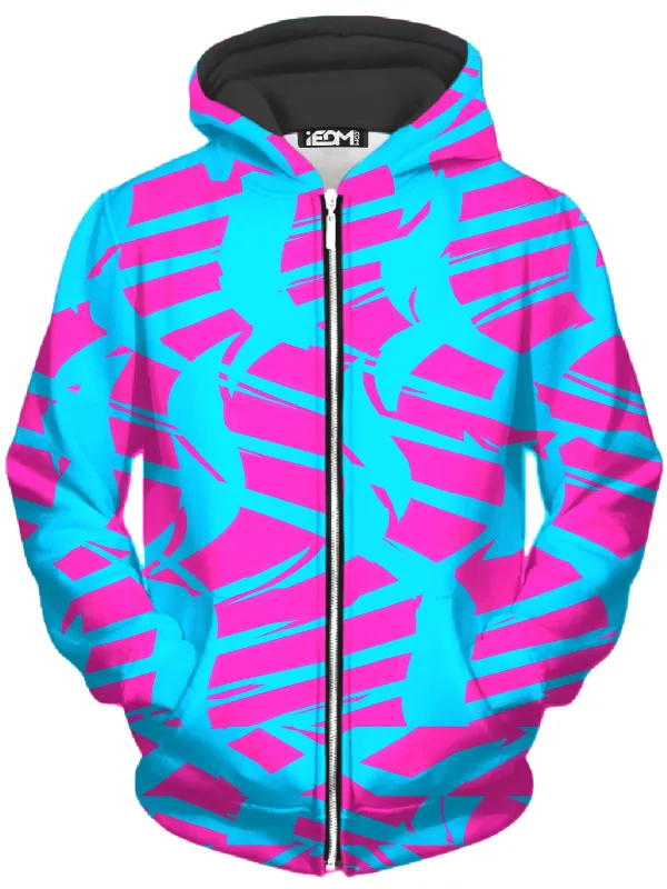 Pink and Blue Squiggly Rave Checkered Unisex Zip-Up Hoodie sold by iEDM