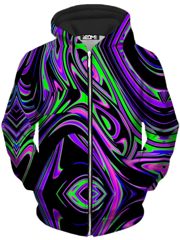 Violet and Lime Blackout Drip Unisex Zip-Up Hoodie sold by iEDM