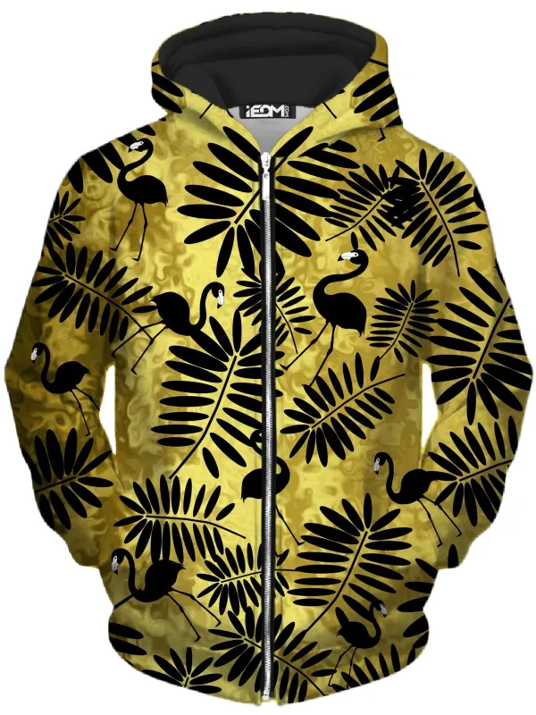 Tropical Black Flamingos Unisex Zip-Up Hoodie sold by iEDM