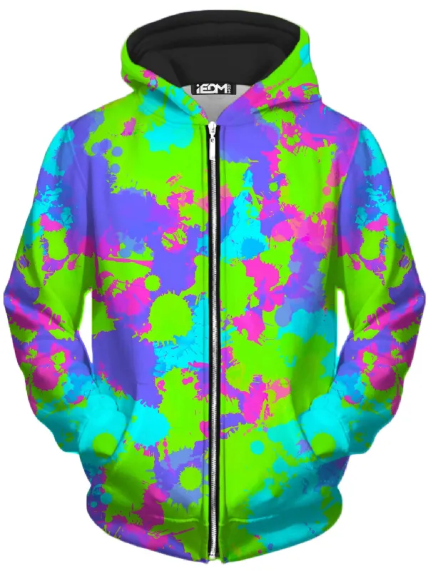 90s Neon Paint Splatter Unisex Zip-Up Hoodie sold by iEDM