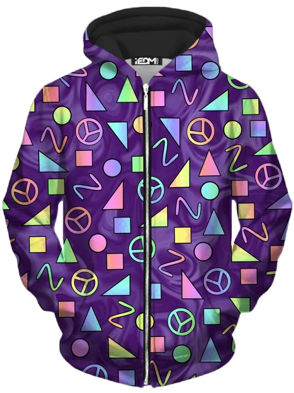 Retro Shapes Peace Symbols Purple Unisex Zip-Up Hoodie sold by iEDM