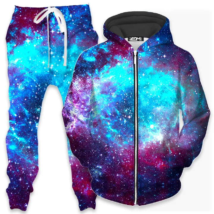 Blue Galaxy Zip-Up Hoodie and Joggers Combo sold by iEDM