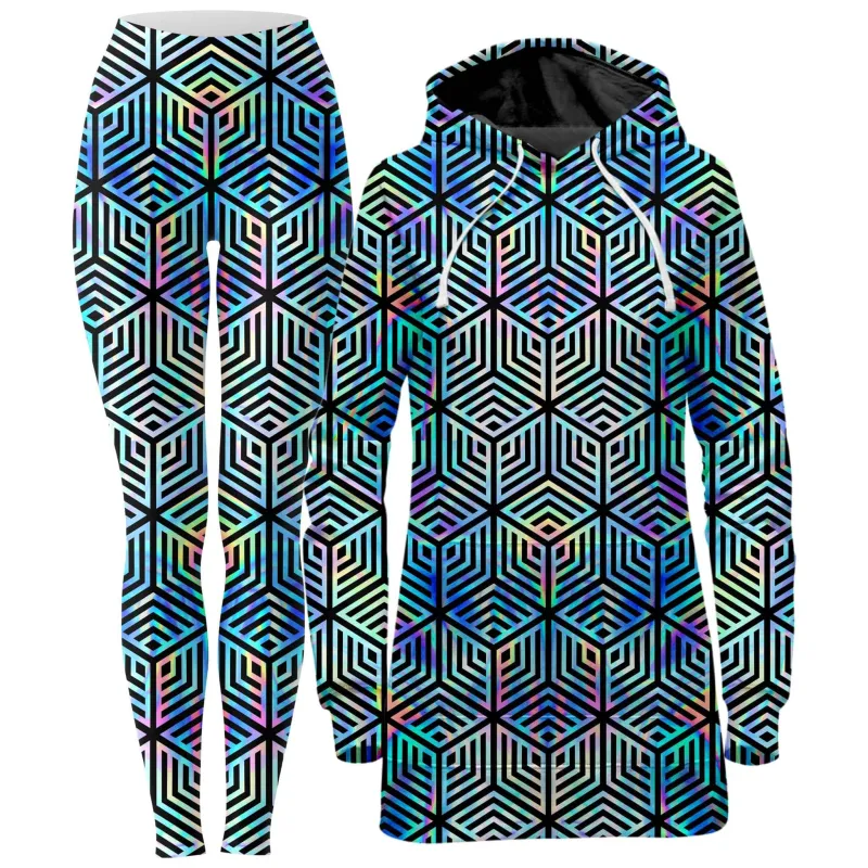 Holographic Hexagon Hoodie Dress and Leggings Combo made by iEDM