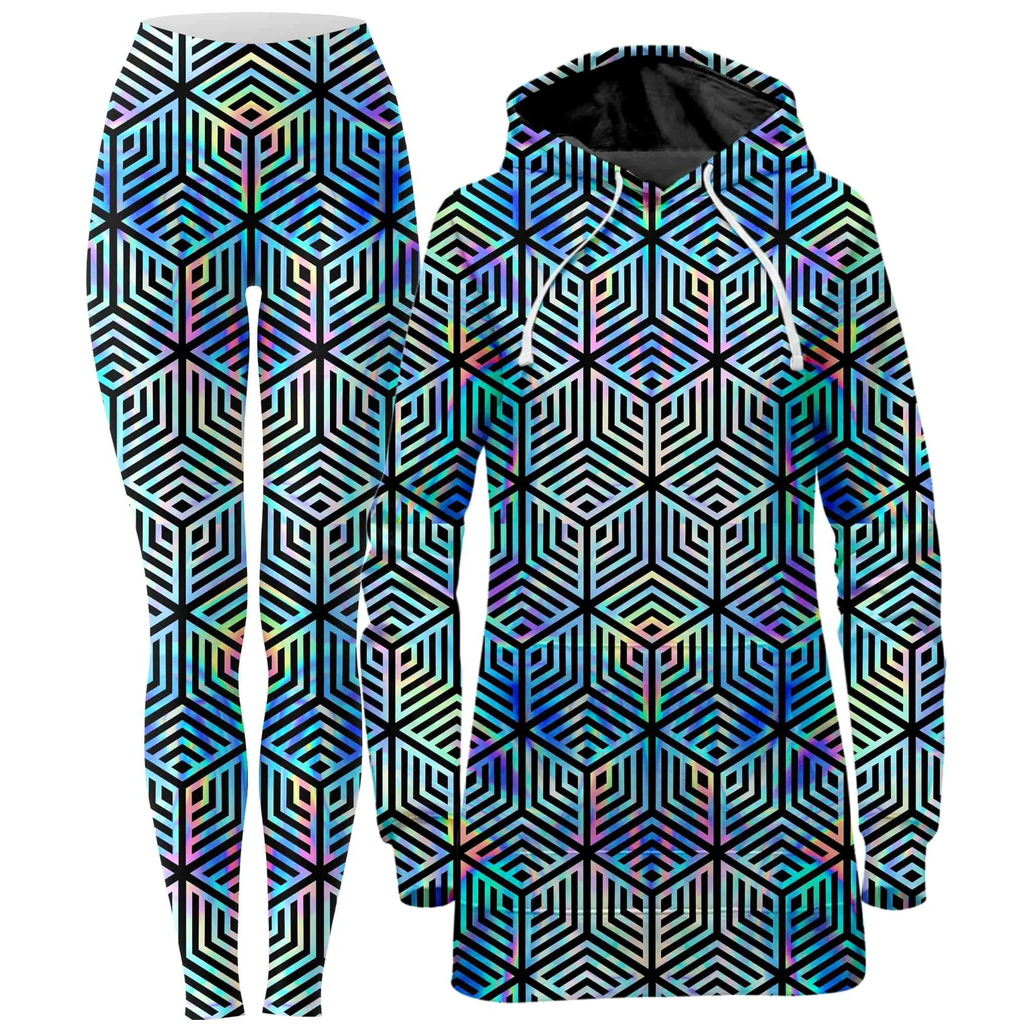 Holographic Hexagon Hoodie Dress and Leggings Combo sold by iEDM