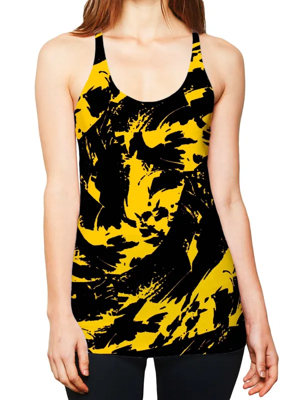 Black and Yellow Paint Splatter Women's Tank made by iEDM