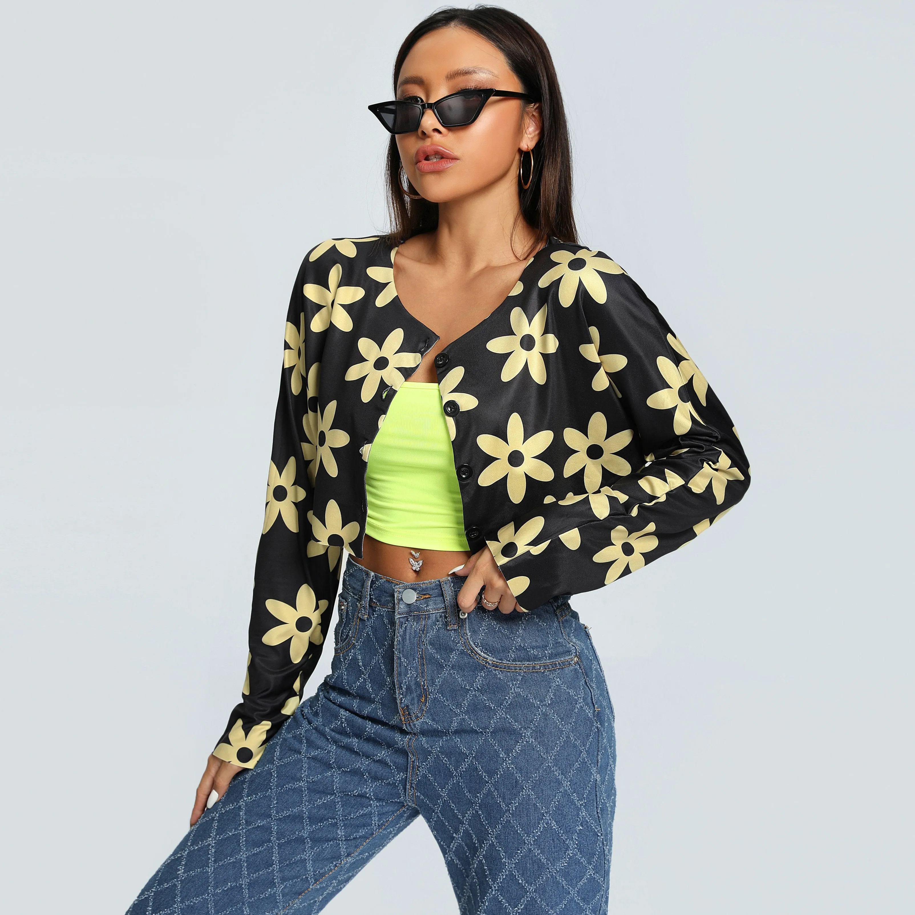 Daisy Delusions Long Sleeved Button Up Crop Top sold by Empty Soda product image thumbnail 2