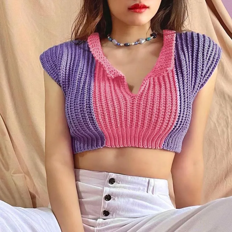 Front & Center Knit Collared Crop Top sold by Empty Soda