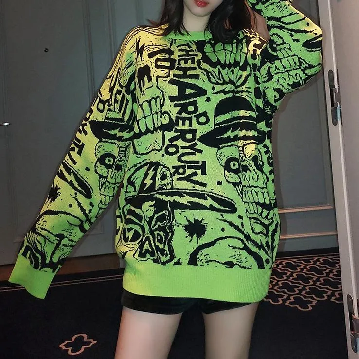 Tessa Graffiti Skull Crewneck Sweatshirt sold by Empty Soda product image thumbnail 5