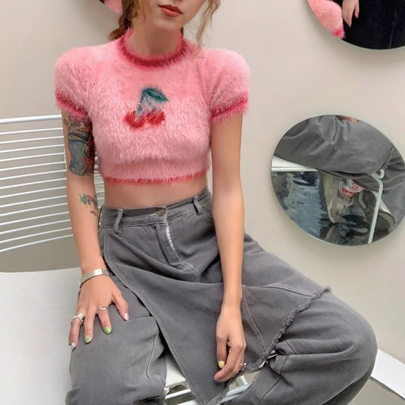 U Deserve A Treat Fuzzy Crop Top sold by Empty Soda product image thumbnail 3