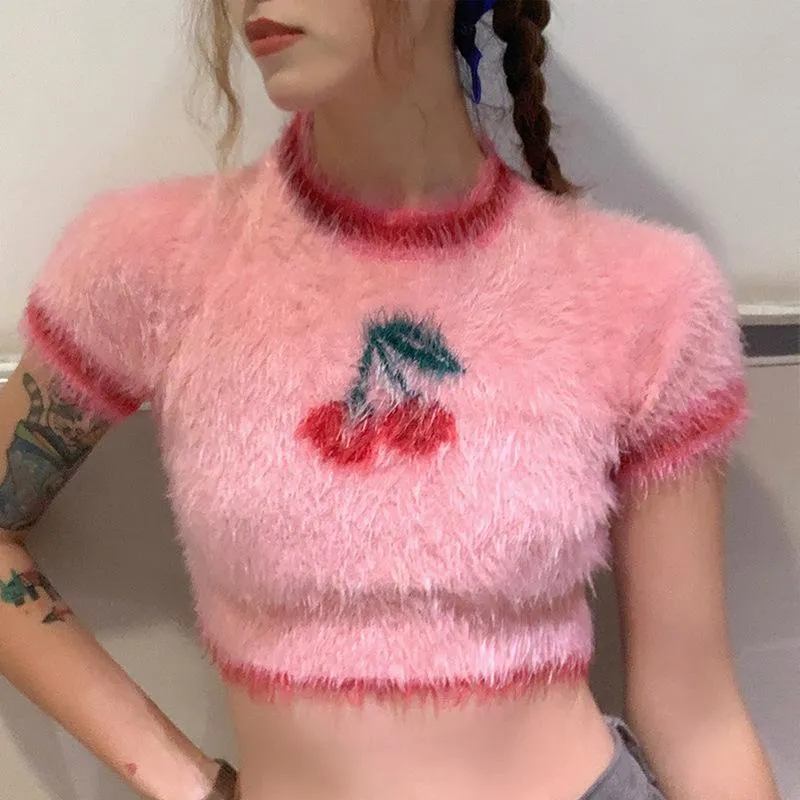U Deserve A Treat Fuzzy Crop Top sold by Empty Soda product image thumbnail 4