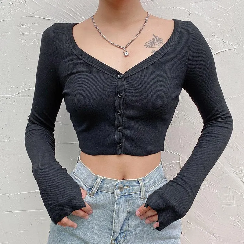 Raelynn Racy Doll Ribbed Button Up Long-Sleeved Crop Top sold by Empty Soda product image thumbnail 5