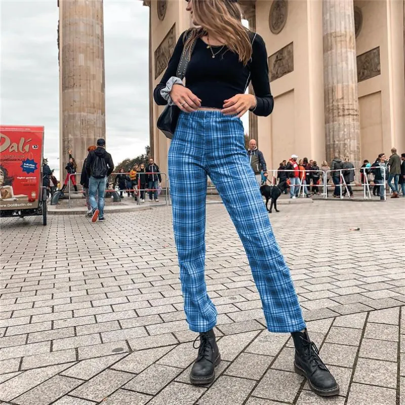 Esther Plaid Plain Blue Trousers sold by Empty Soda