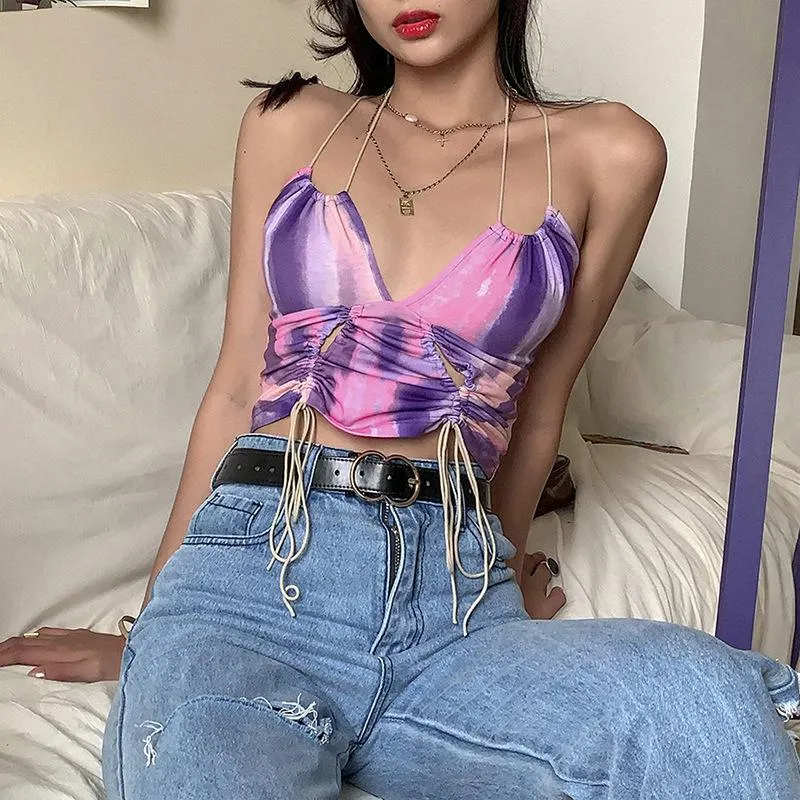 Ur Morning Glory Tie Dye Drawstring Crop Top sold by Empty Soda