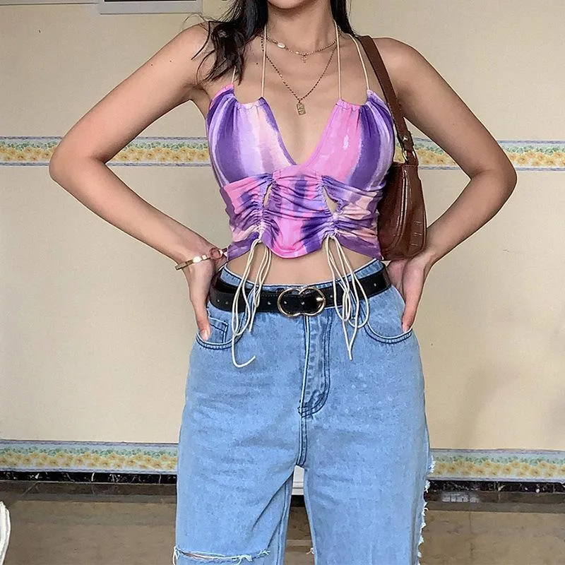 Ur Morning Glory Tie Dye Drawstring Crop Top sold by Empty Soda product image thumbnail 4