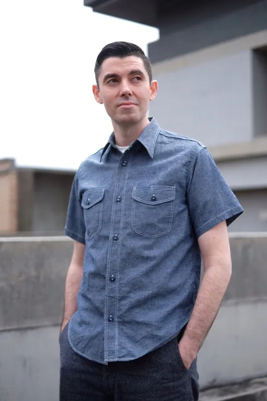 {Sale} Bantam Selvedge Chambray Short-Sleeve Work Shirt (Indigo) made by The Rite Stuff