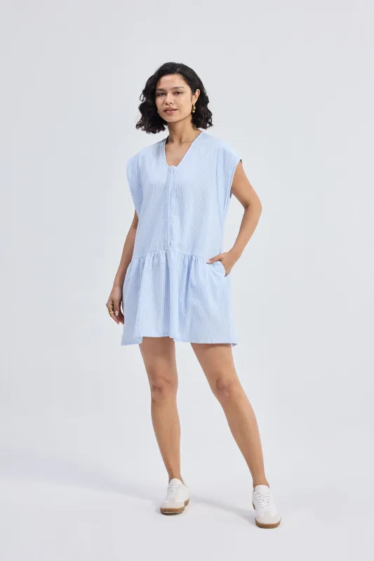 Oversized V neck Short Dress with Frayed Sleeves sold by Reistor