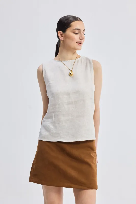 Boat Neck Top in Checkered Linen sold by Reistor