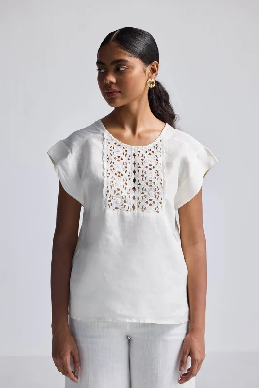 Boxy Top with Embroidered Lace Detail sold by Reistor